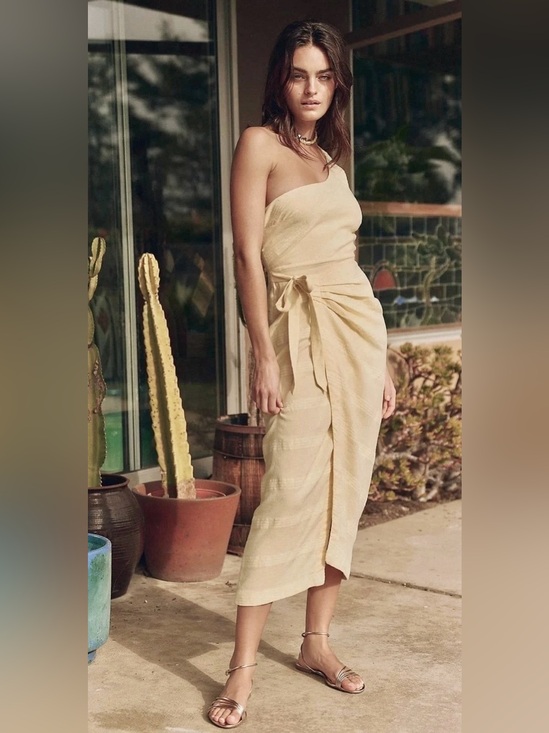 Free People Dresses & Skirts - Free People At Leisure Midi Wrap Dress Ivory Linen Cotton